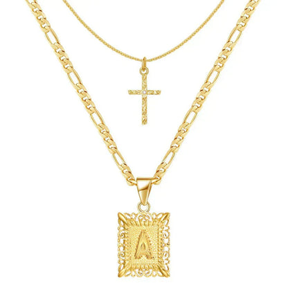 Conjunto de Collares de Oro con Inicial y Cruz