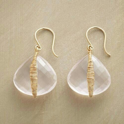 Pendientes artesanales de oro con cristal blanco