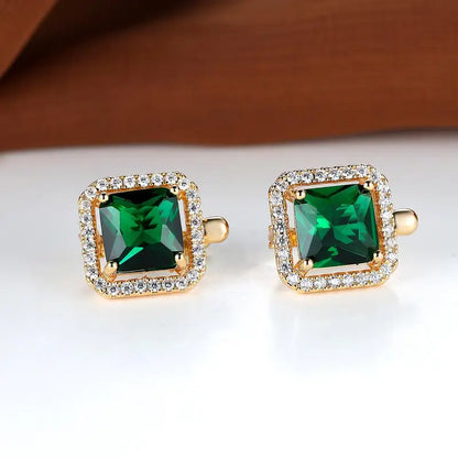 Pendientes dorados con circonita verde cuadrada