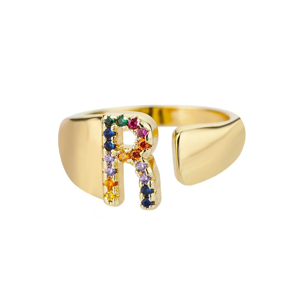 Anillo de Oro con Letra Personalizada (Ajustable)