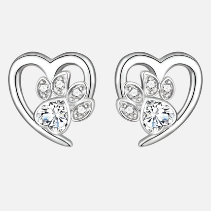 Pendientes con pata y corazón con circonita