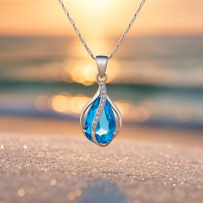 Collar artesanal Gota de Luz en circonita azul