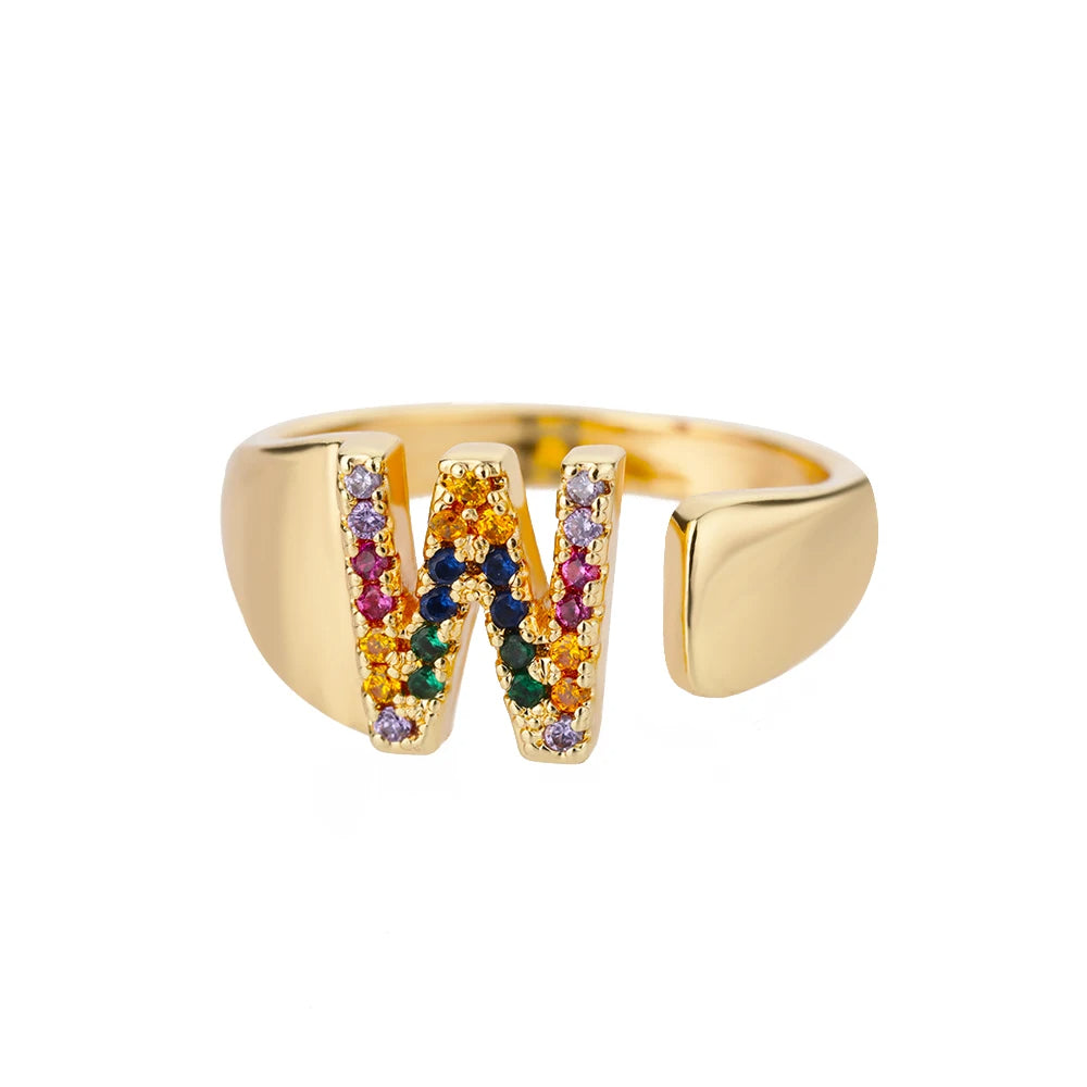 Anillo de Oro con Letra Personalizada (Ajustable)