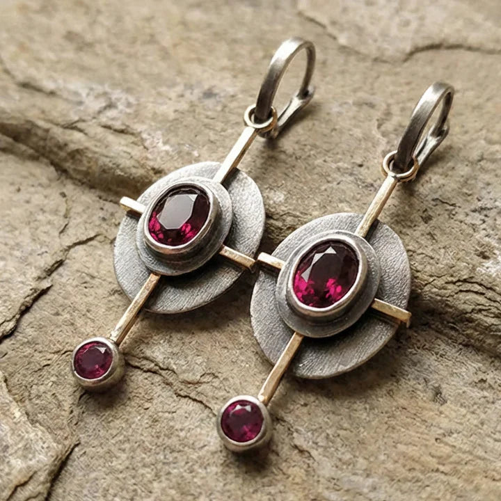 Pendientes Boho con cristal granada en plata de ley