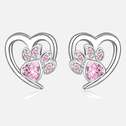 Pendientes con pata y corazón con circonita