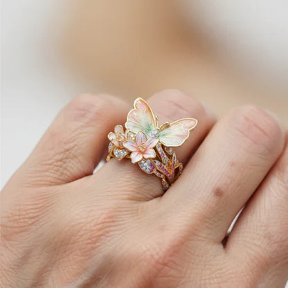 Anillo Mariposa Brillante De La Naturaleza Con Circonita