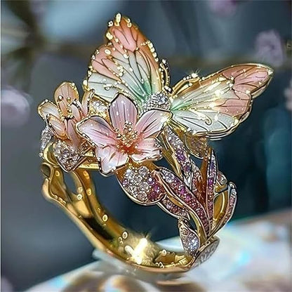 Anillo Mariposa Brillante De La Naturaleza Con Circonita