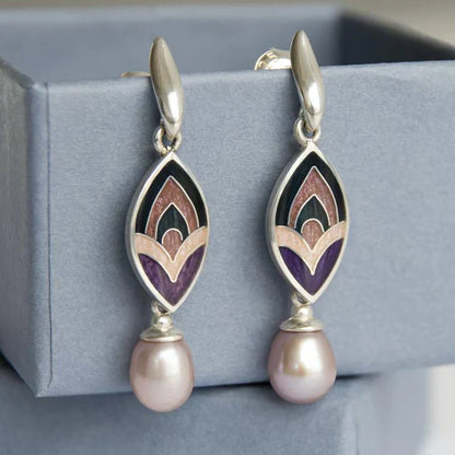 Pendientes Vintage en Esmalte y Perlas Rosas
