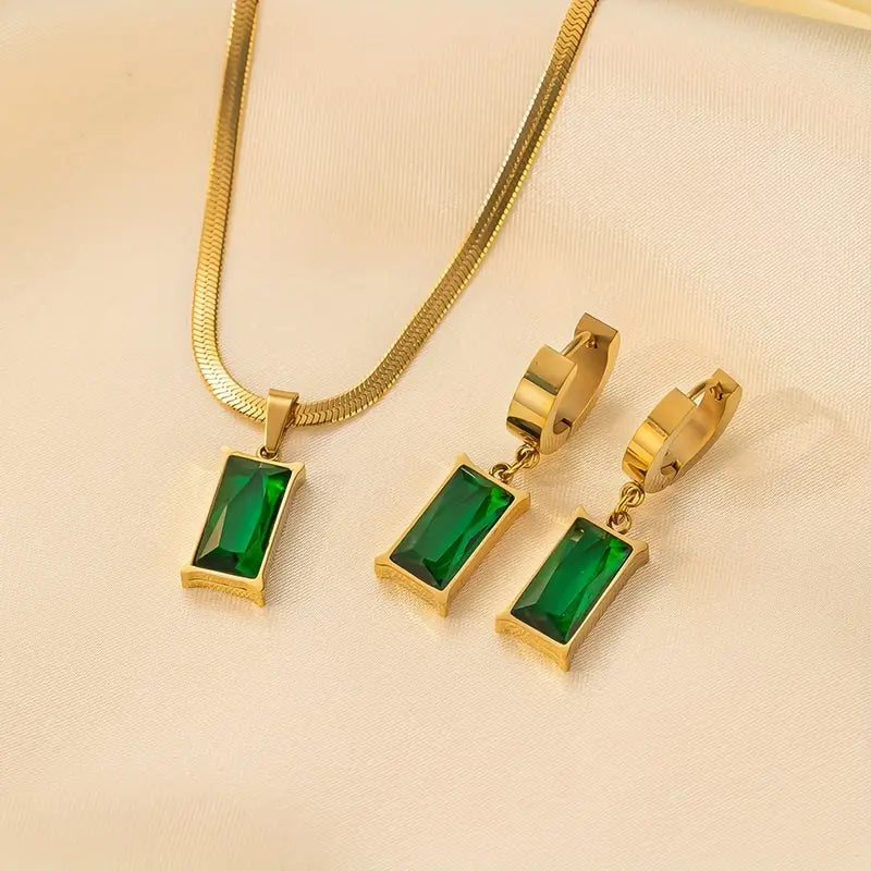 Pendientes Carina Piedra Esmeralda y Oro