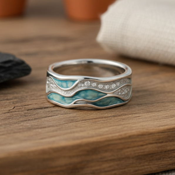 Anillo de Plata con Ondas Turquesas