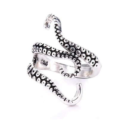Anillo ajustable plateado con tentáculos