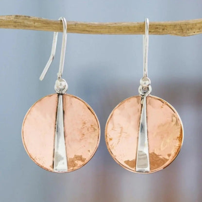 Pendientes vintage redondos de plata rosa con brillo