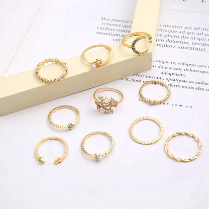 Lote de 10 anillos bohemios chapados en plata y oro