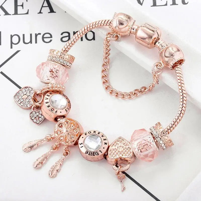 Pulsera Catcher of Dreams Rosa con colgantes en plata