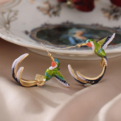 Pendientes creativos exclusivos con forma de colibrí
