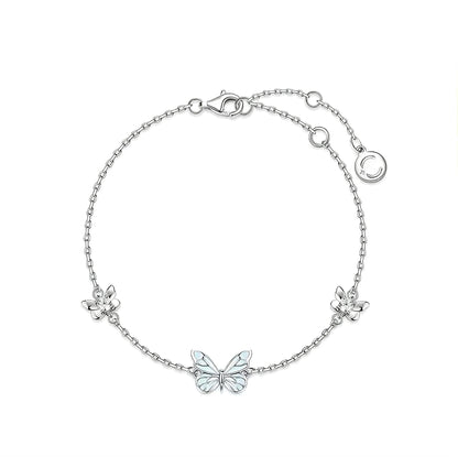 Pulsera de Plata Mariposa Azul que Brilla en la Oscuridad