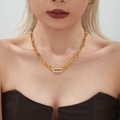 Conjunto de Joyas Cadena Eslabón Pavé | Oro