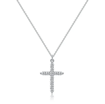 Collar con cruz y corona de diamantes