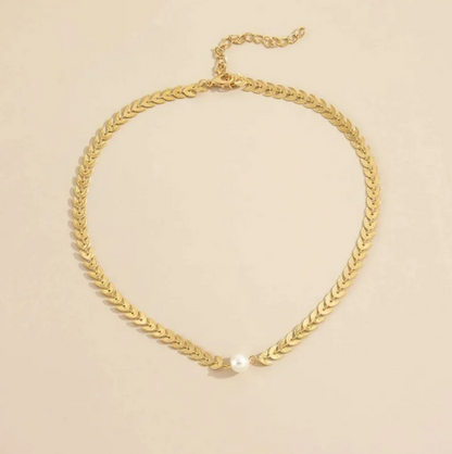 Collar de perlas con cadena para clavícula