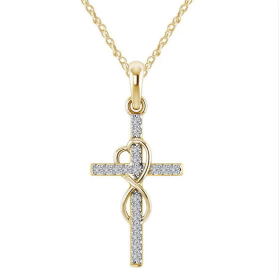 Collar con colgante en forma de cruz en aleación de diamante