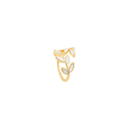 Anillo ajustable con hoja de ópalo blanco en oro