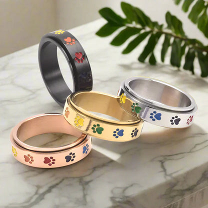 Anillo Giratorio Antiestrés Con Huellas Arcoíris En Acero Inoxidable