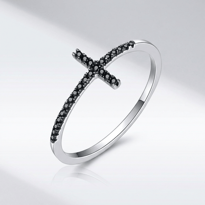 ANILLO BRILLANTE CRUZ DE PLATA