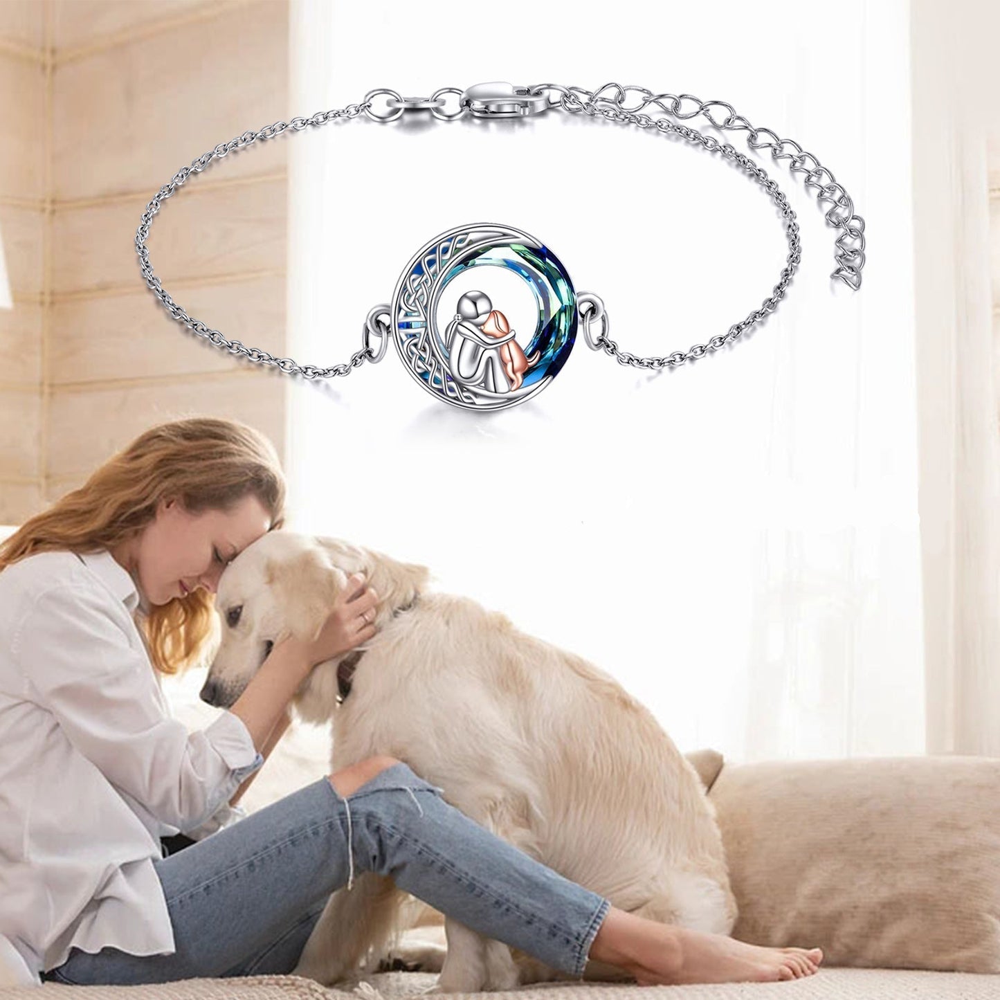 Pulsera ajustable con colgante de perro en plata de ley