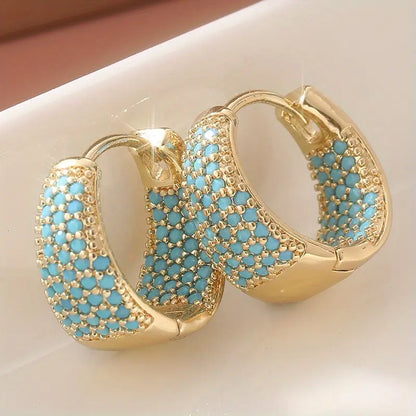 Pendientes Argolla Dorada Turquesa | Oro