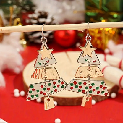 Pendientes colgantes con forma de árbol de Navidad en metal mixto