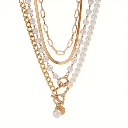 Conjunto Collar Perla & Cadena Serpiente Vintage | Oro