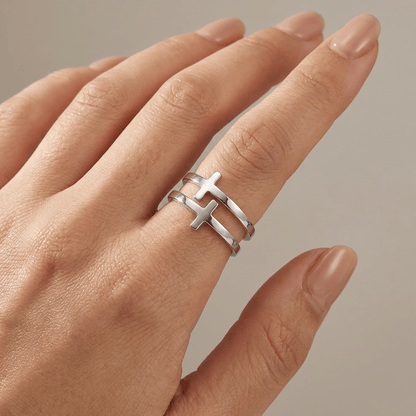ANILLO DE PLATA DOBLE CRUZ GRACE