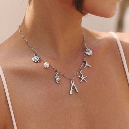 Collar Océano con Letra de Plata