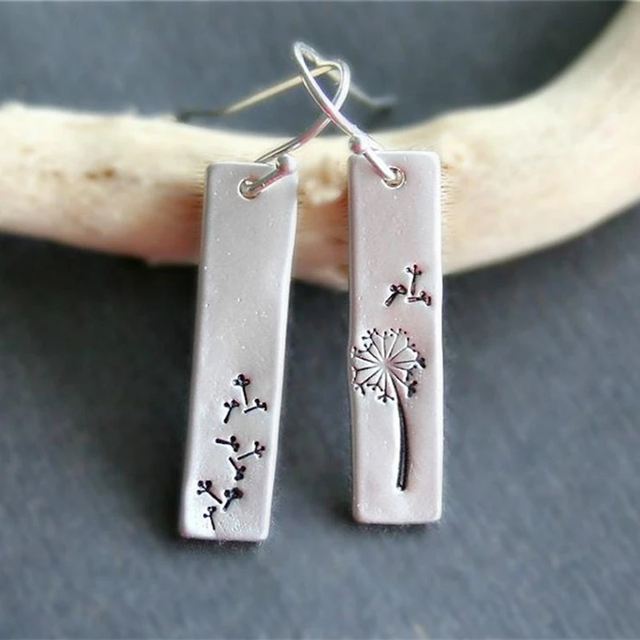 Pendientes Boho Diente de León Rectangulares