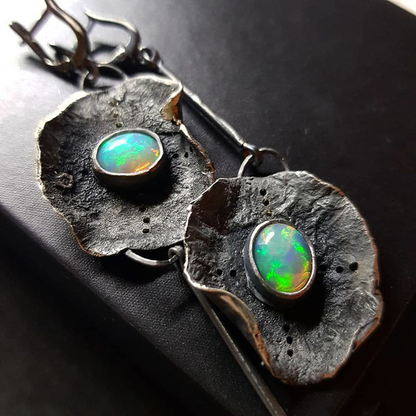 Pendientes Boho con ópalo verde en plata