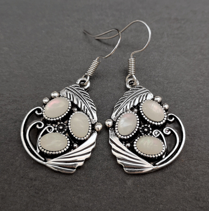 Pendientes de cristal blanco y plata vintage