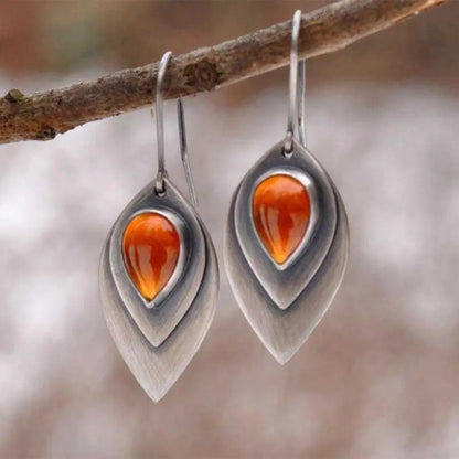 Pendientes vintage de plata con piedra naranja