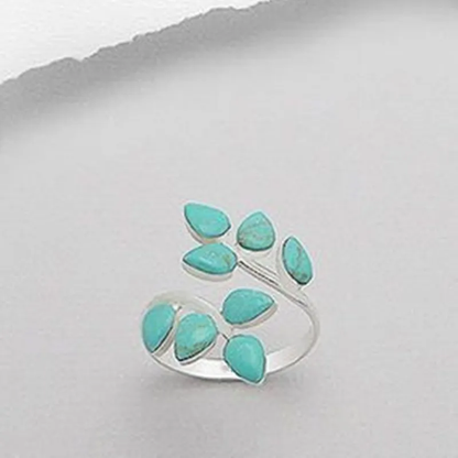 Anillo vintage con hoja turquesa