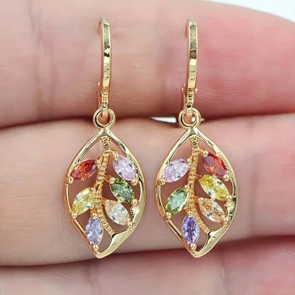 Pendientes con hojas de cristal multicolor