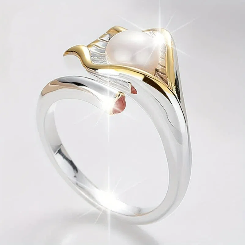 Anillo vintage de oro y plata con perlas