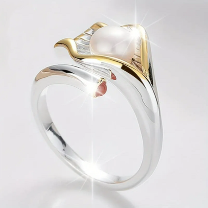 Anillo vintage de oro y plata con perlas