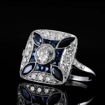 Anillo Brillante con Circonita Azul Oscura