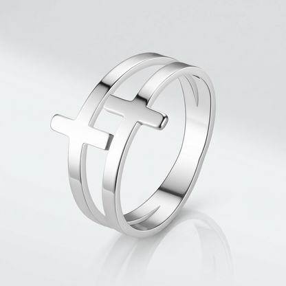ANILLO DE PLATA DOBLE CRUZ GRACE