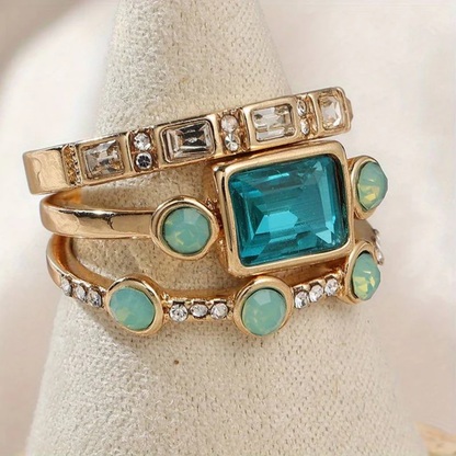 Conjunto de anillos vintage con cristales azules
