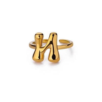 Anillo de Oro con Letra Personalizada en Burbuja (Ajustable)